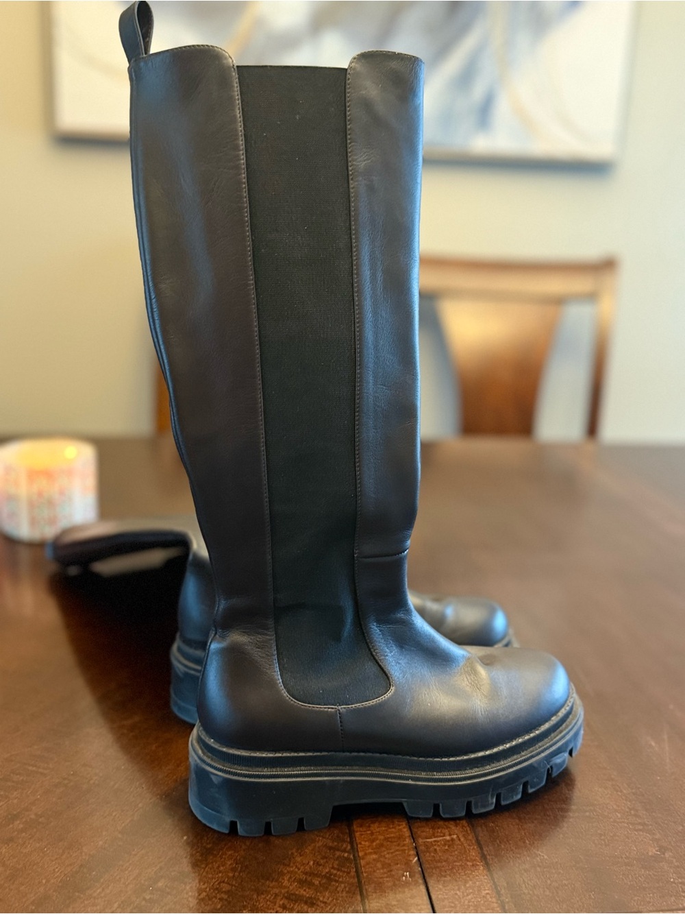 Don Diego Tall Black Leathe Platform Chelsea Boots